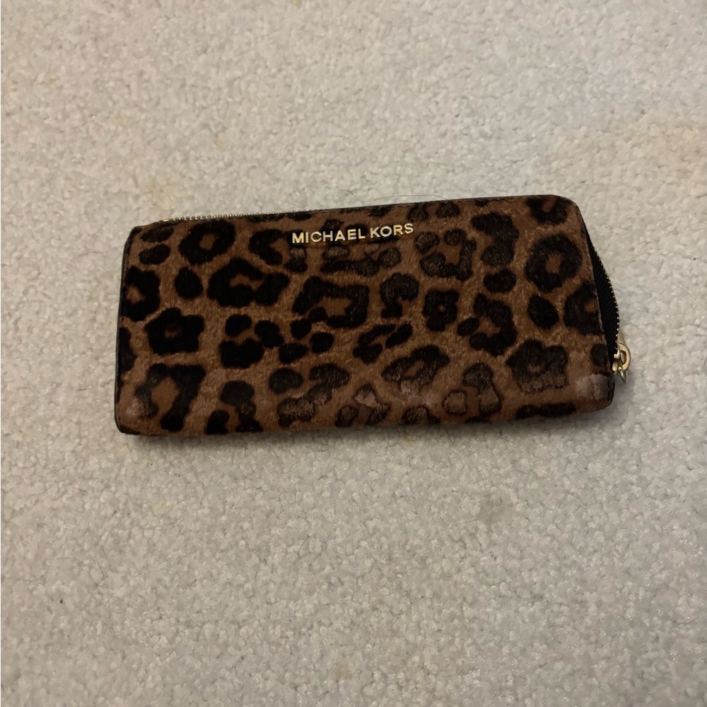 Michael Kors Leopard-Print Zip Wallet in Brown and Black